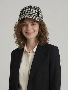 Black & White Houndstooth Baseball Cap - Women's Classic Cap